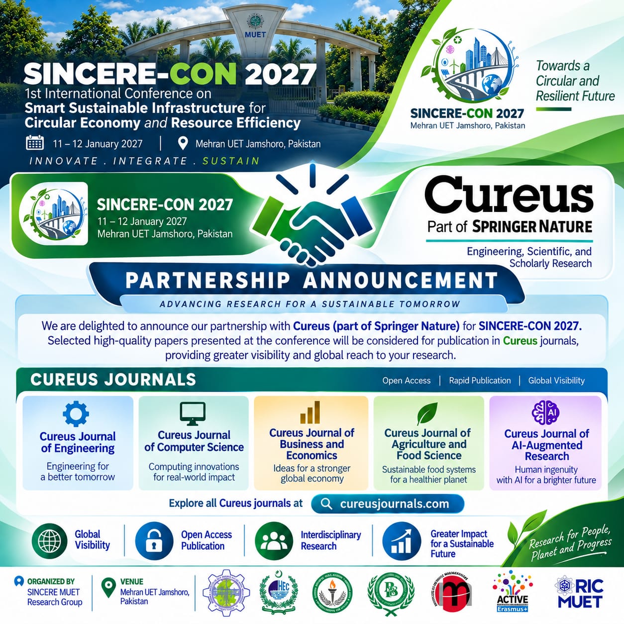 Publication collaboration between SINCERE-CON 2027, Cureus (Springer Nature), and Mehran University Research Journal